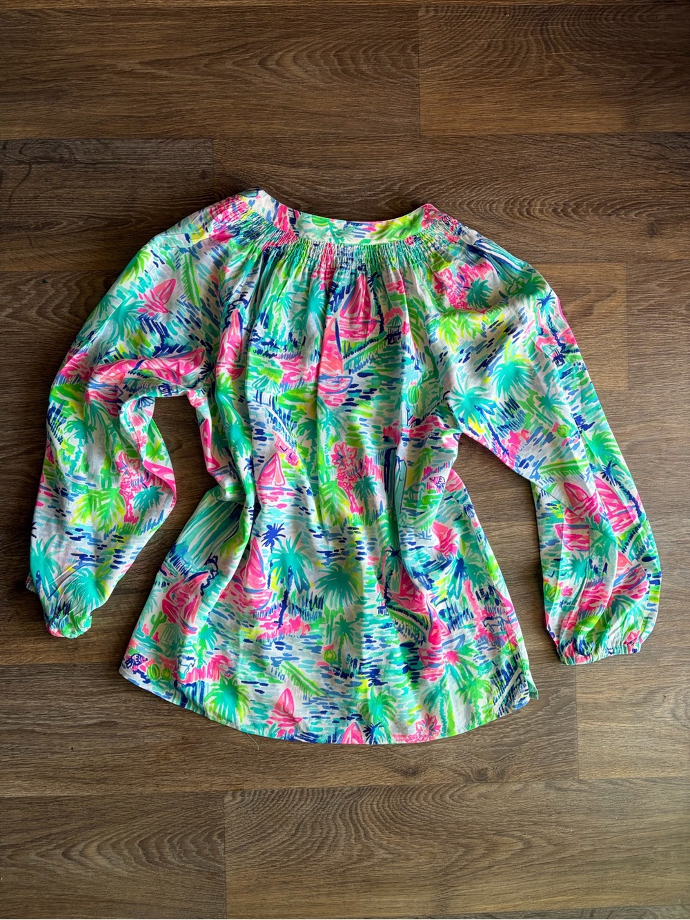 Lilly Pulitzer Elsa 100% Silk Tropical Sailboat Blouse Large Resort Coastal - Picture 5 of 5
